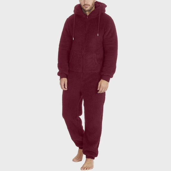 Ayfxijin Men Pajama Pants Long Sleeve Hooded Jumpsuit Pajamas Casual Winter Warm Rompe Sleepwear