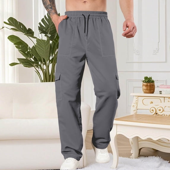 Ayfxijin Men Training Pants Casual Comfy Solid Pocket Bandage Drawstring Regular Pants