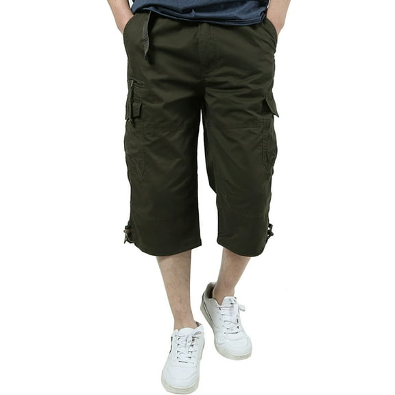 Ayfxijin Men's Plus Size Pants Multi-pocket Wear Overalls Cropped Trousers