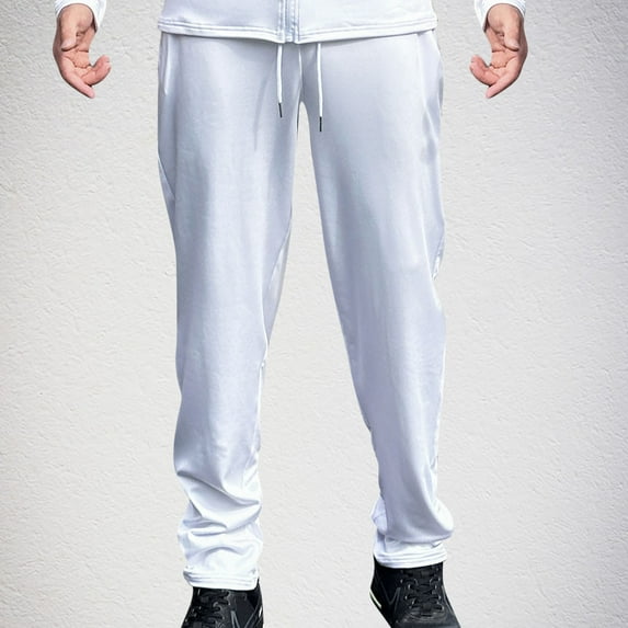 Ayfxijin Men's Solid Color Elastic Waistband Drawstring Pocket Fitness Straight Leg Pants