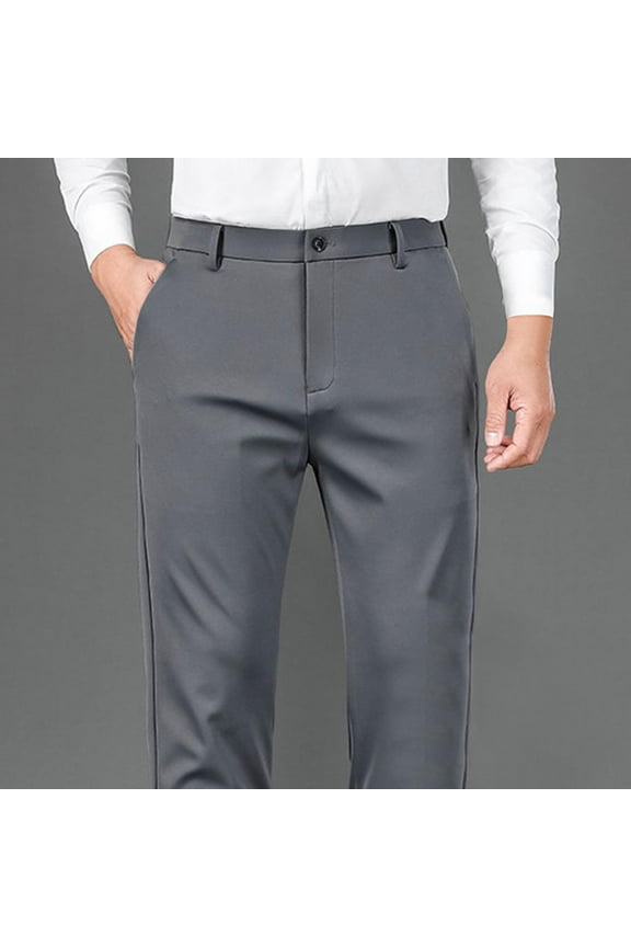 Mens Pants Casual High - Elasticity Suit Pants Wrinkle - Resilient High - Waisted Non - Iron Business Formal Men's Pants