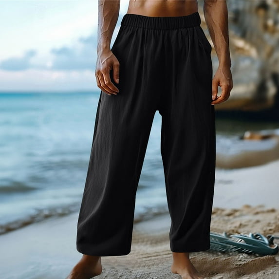 Ayfxijin Mens Work Pants Casual Holiday Pocket Drawstring Solid Color Elastic Waist Pants