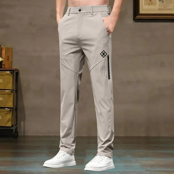 Ayfxijin Mens Work Pants Solid Color Ice Silk Elastic Drawstring Casual Sports Pants