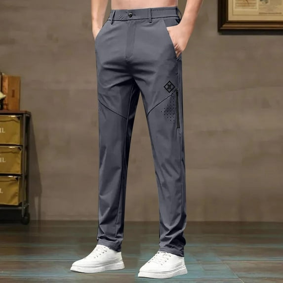 Ayfxijin Mens Work Pants Solid Color Ice Silk Elastic Drawstring Casual Sports Pants