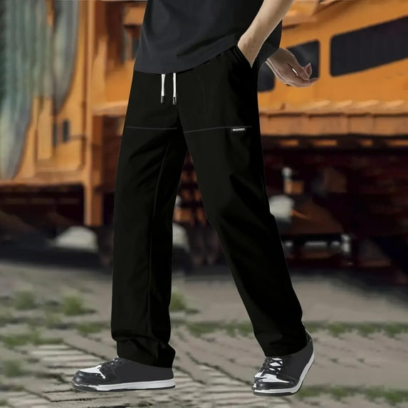 Ayfxijin Pants for Men，Man Fashion Casual Comfy Solid Color Loose Summer Drawstring Pockets Pants