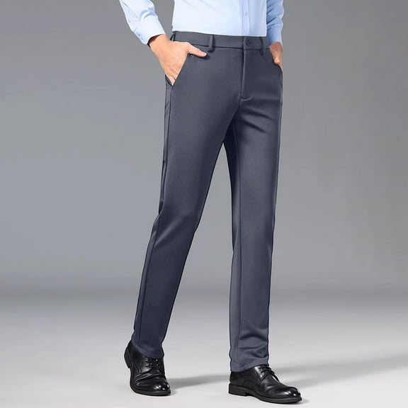 Ayfxijin Pants for Men，Men's Casual High - Elasticity Suit Pants Wrinkle - Resilient High - Waisted Non - Iron Business Formal Men's Pants