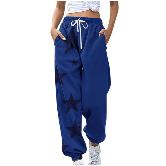 Ayfxijin Pants for Women Fashion Color Blocked Printed Drawstring Pants