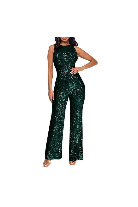 Pants for Women,Women'S Solid High-Waisted Sleeveless Round Neck Off-The-Shoulder Sequin Slim Long Romper