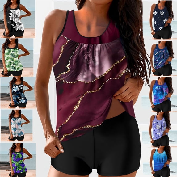 Ayfxijin Printed High Waist Tankini Two Piece Set for Women Modest Full Coverage Bathing Suit S-XXL