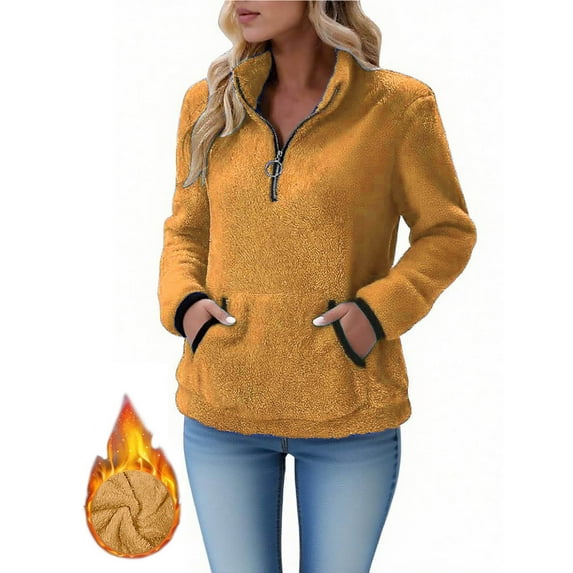 Ayfxijin Pullover Sweaters for Women,Ladies' Winter Long-sleeved Half-zip Loose Stand-collar Sweater With Pockets