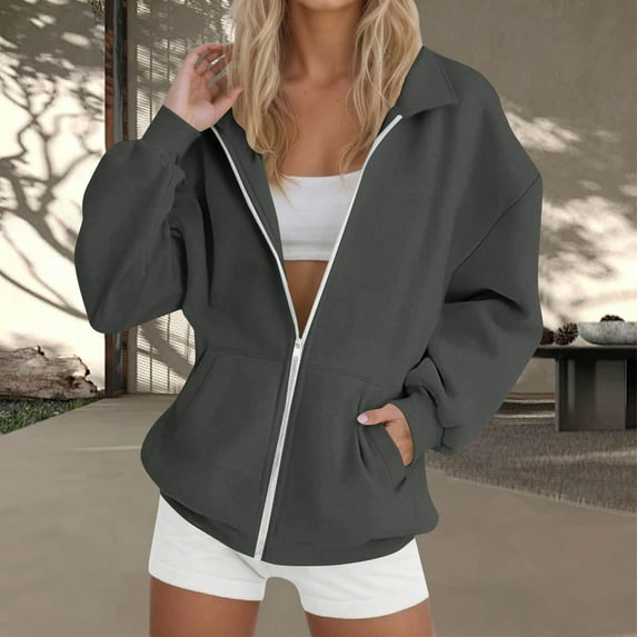Ayfxijin Pullover Sweaters for Women Sweatshirt Zip Up Fall Turn Down Collar Long Sleeve Jackets Winter Outfits