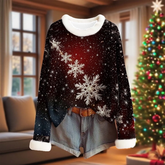 Ayfxijin Pullover Sweaters for Women Winter Christmas Printed Long Sleeve Coarse Woven Stripe O-Neck Pullover Top