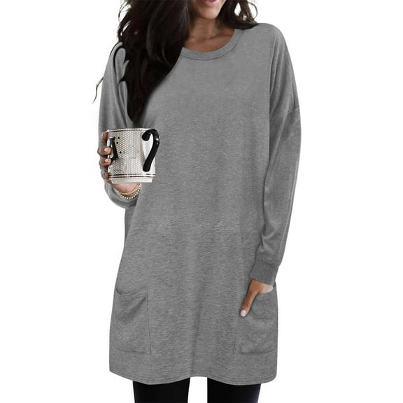 Ayfxijin Pullover Sweaters for Women,Women's Casual Crewneck Long Sleeve Lantern Sleeves Pullover Color WIth Pocket