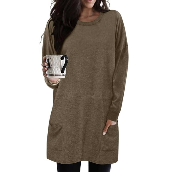 Ayfxijin Pullover Sweaters for Women,Women's Casual Crewneck Long Sleeve Lantern Sleeves Pullover Color WIth Pocket