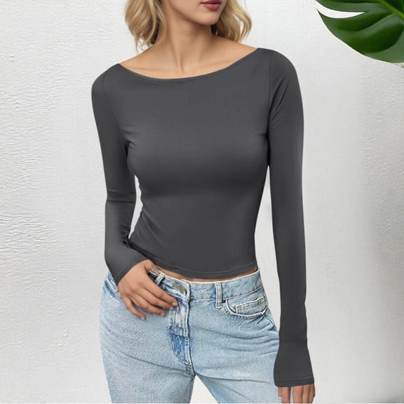 Ayfxijin Pullover Sweaters for Women,Women's Casual Solid Round-neck Fall/Winter Long Sleeved Loose Blouses Shirts
