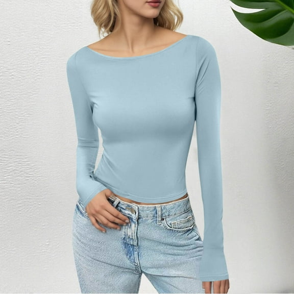 Ayfxijin Pullover Sweaters for Women,Women's Casual Solid Round-neck Fall/Winter Long Sleeved Loose Blouses Shirts