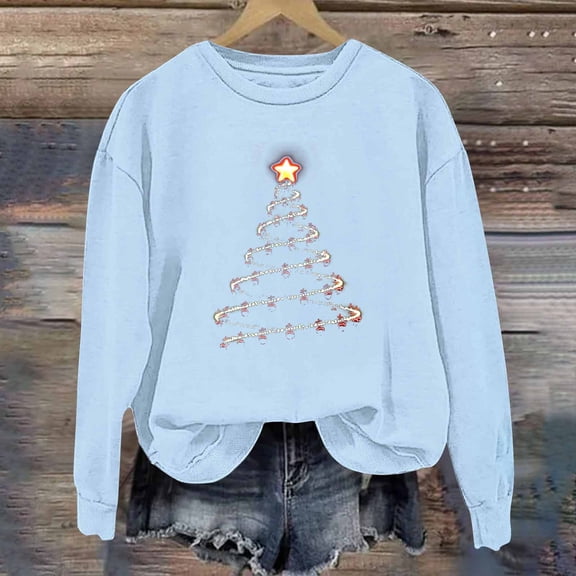 Ayfxijin Pullover Sweaters for Women,Women's Christmas Red Wine Glass Print Printed Long Sleeve O-Neck Sweatshirts