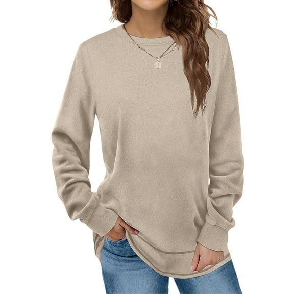 Ayfxijin Pullover Sweaters for Women,Women's Fashion Winter Solid Round-Neck Pullover Long Sleeve Tops