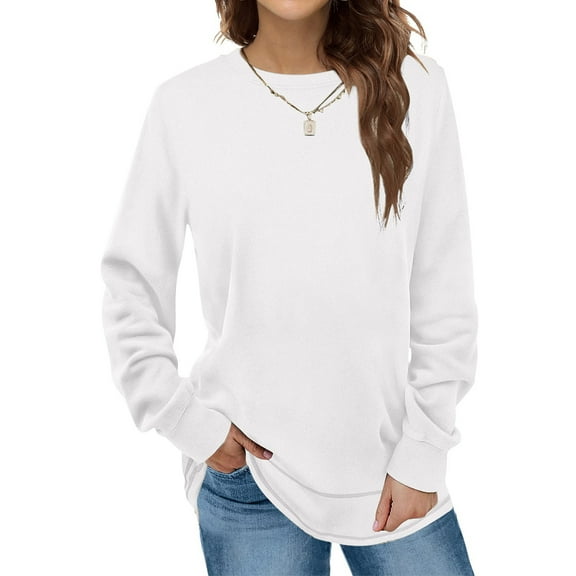 Ayfxijin Pullover Sweaters for Women,Women's Fashion Winter Solid Round-Neck Pullover Long Sleeve Tops