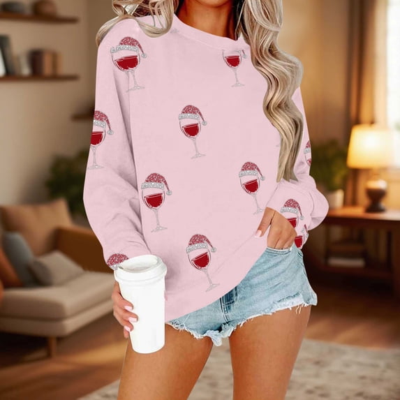 Ayfxijin Pullover Sweaters for Women,Women's Printed Loose Long Sleeve Blouse Round Neck Hoodless Sweatshirts Top
