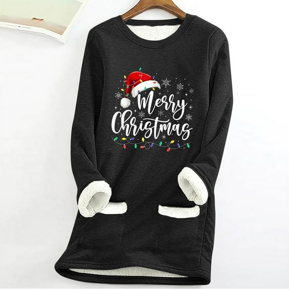 Ayfxijin Pullover Sweaters for Women,Women's Round Neck Casual Loose Pocket Thickened Warm Long Sleeve Tops