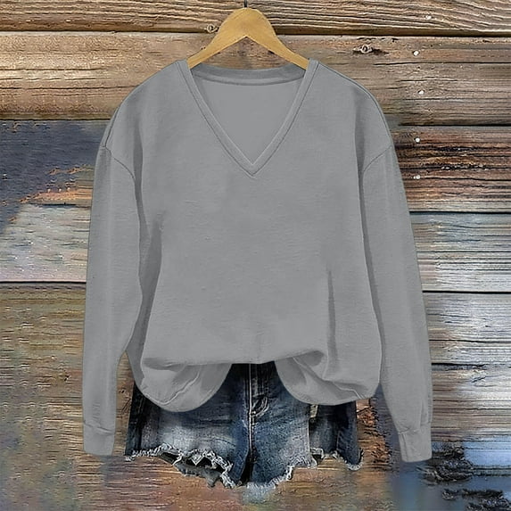 Ayfxijin Pullover Sweaters for Women,Women's Round Neck Solid Color Loose Fitting Long Sleeve Hoodless Sweatshirts