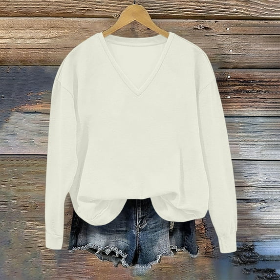 Ayfxijin Pullover Sweaters for Women,Women's Round Neck Solid Color Loose Fitting Long Sleeve Hoodless Sweatshirts