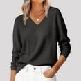 thumbnail image 1 of Ayfxijin Pullover Sweaters for Womens Solid Long Sleeve V Neck Fall Sweaters Classic Soft Loose Basic Pullover Top, 1 of 9