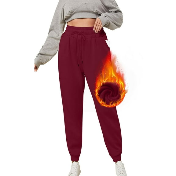 Ayfxijin Sweatpants Women's Solid Plus Velvet Warm Ankle Drawstring With Pocket Elastic Leggings Jogging Sports Pants