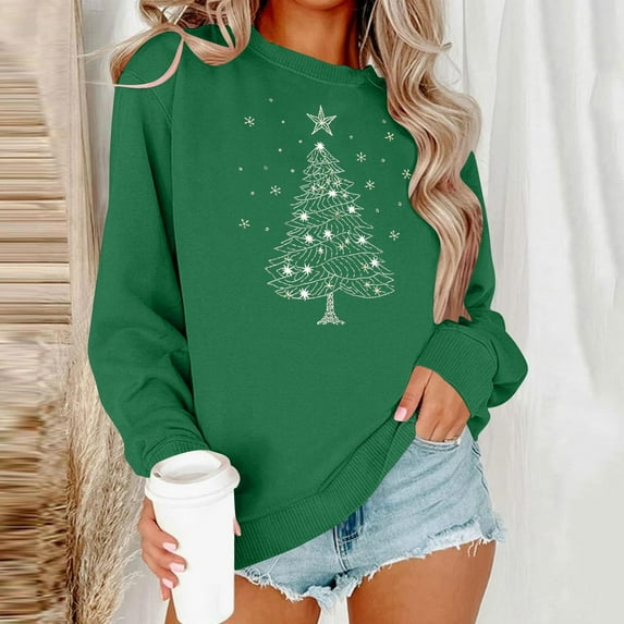 Ayfxijin Sweatshirt for Women,Women's Round Neck Hoodless Christmas Printed Casual Loose Sweatshirt