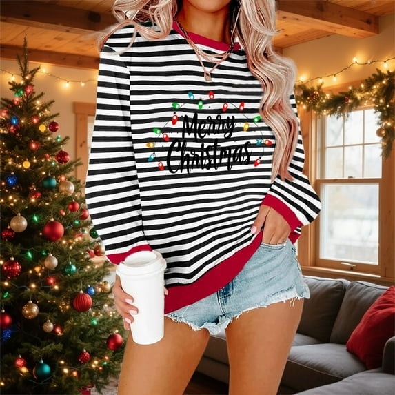 Ayfxijin Sweatshirts for Women,Women's Fashion Printed Loose Long Sleeve Blouse Round Neck Hoodless Sweatshirts Top