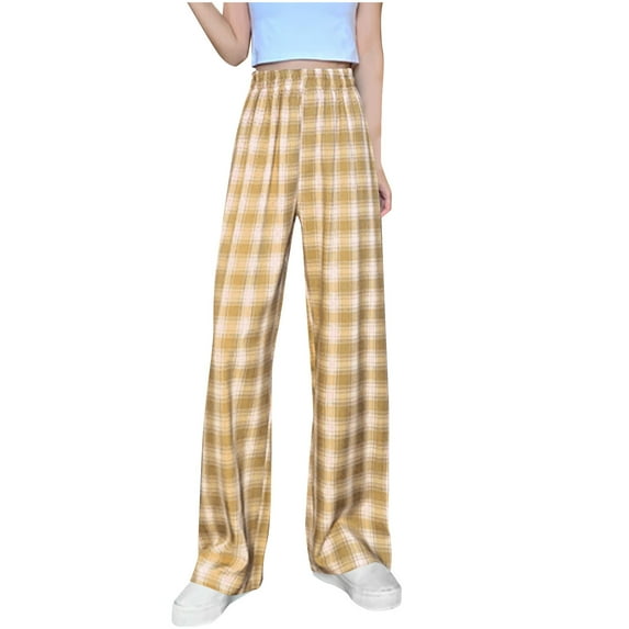 Ayfxijin Trousers Pants for Women,Ladies' Loose Hanging Straight Leg Pants Casual High Waisted Plaid Pants