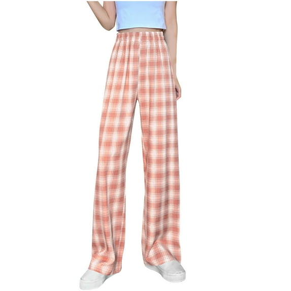Ayfxijin Trousers Pants for Women,Ladies' Loose Hanging Straight Leg Pants Casual High Waisted Plaid Pants