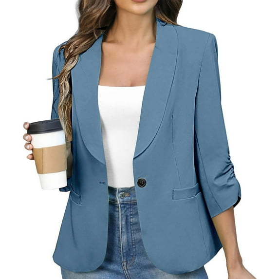 Ayfxijin Winter Coats for Women,Solid Blazers For Women Business 3/4 Sleeve Lapel Open Front Suit Jacket Work Blazer