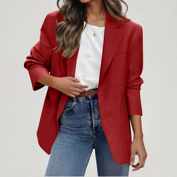 Ayfxijin Winter Coats for Women,Solid Blazers For Women Business Long Sleeve Lapel Open Front Suit Jacket Lining Work