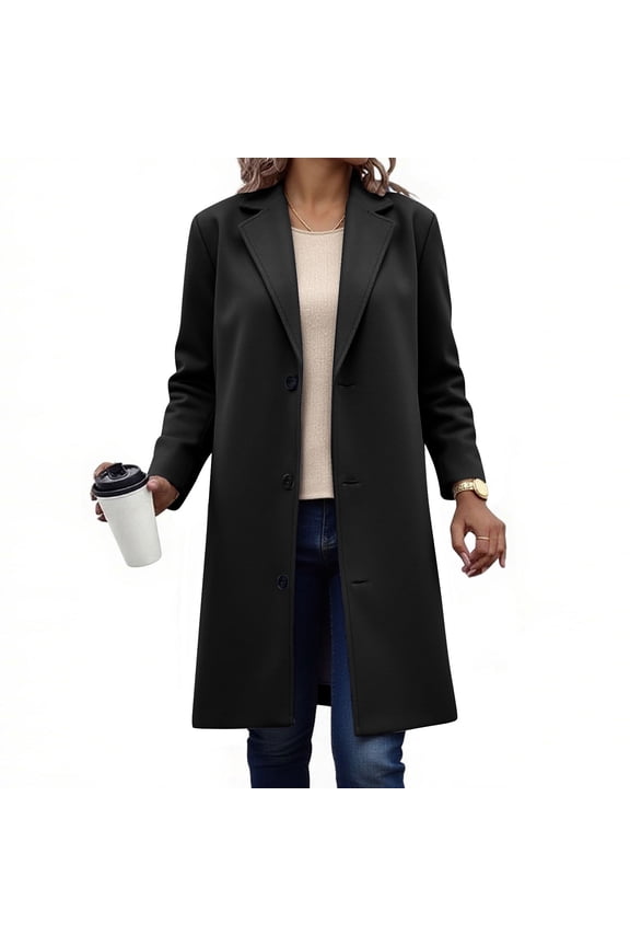 Winter Coats for Women,Women's Solid Thicken Wool Stand Collar Inner Lining Pocket Breasted Pea Mao Coat