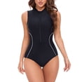 thumbnail image 1 of Ayfxijin Women's Front Zipper Sleeveless Rash Guard, Slim Fit Modest Diving & Swimming Suit, S-XXL, 1 of 9