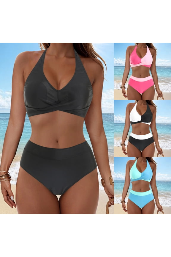 Women's High-Waisted Bikini Set,Two-Piece Split Swimwear S-XXL