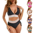 thumbnail image 1 of Ayfxijin Women's High-Waisted Color Block Bikini Set,V-Neck Drawstring Ruched Push-Up Two-Piece, 1 of 6