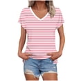 thumbnail image 1 of Ayfxijin Women's Loose Striped Top, Black White Horizontal Stripe V-Neck Short Sleeve Blouse, 1 of 5