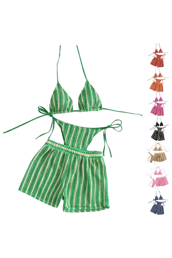 Women's Modest 3-Piece Bikini Set with Cover-Up UV Protection Swimwear