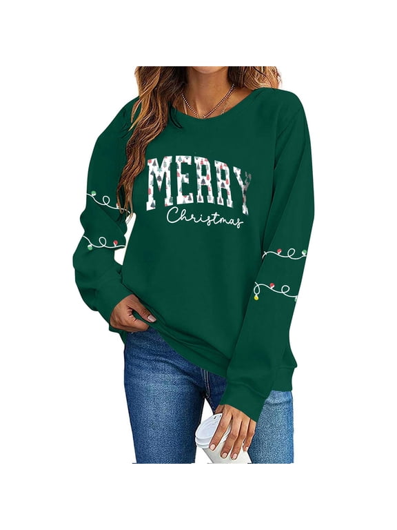 Women's Sweatshirt Varsity Letter Merry Graphic Long Sleeve Pullover Top