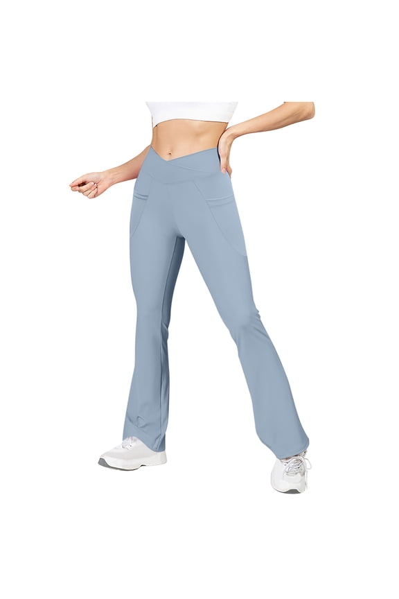 Womens Sweatpants Solid ColorWaist Yoga Exercise Loose Tight Pocket Yoga Horn Pants