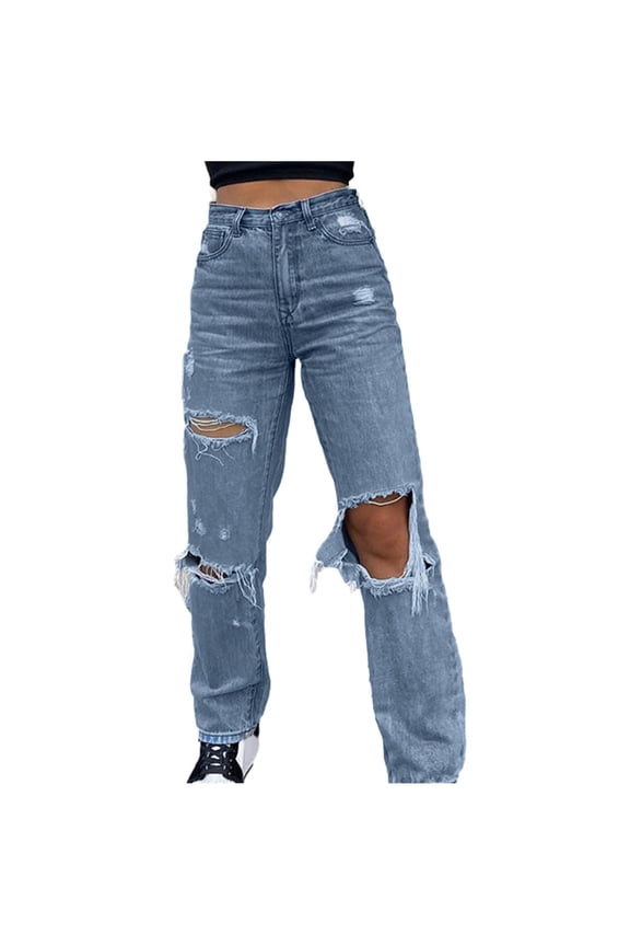 Work Pants Women Button High Waist Pocket Elastic Hole Trousers Loose Pants