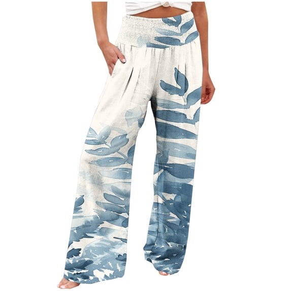 Ayfxijin Work Pants Women Casual Comfortable Printing Pockets Elastic Waist Straight Loose Pants