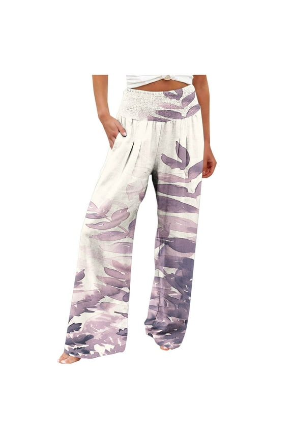 Work Pants Women Casual Comfortable Printing Pockets Elastic Waist Straight Loose Pants
