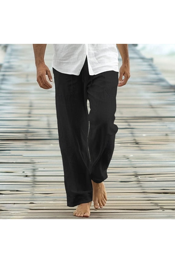 Work Pants for Men，Man Leisure Pocket Draw Rope Straight Tube Easy Beach Fashion Trousers