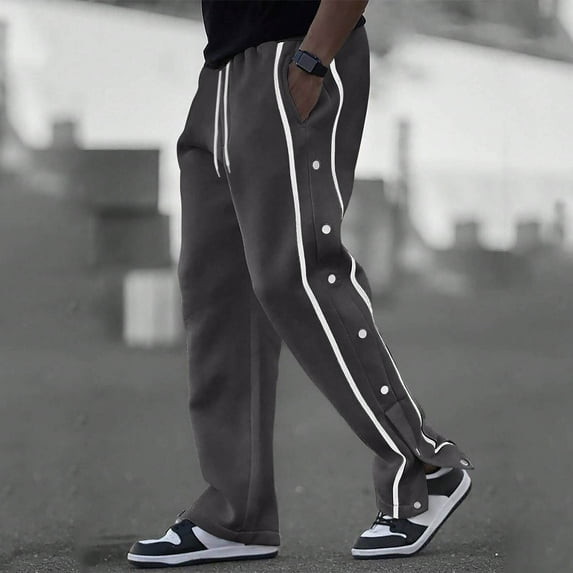 Ayfxijin Work Pants for Men,Man Solid-Color Loose Casual Fashionable Button Pocket Drawstring Elastic-Waist Full Length Pants