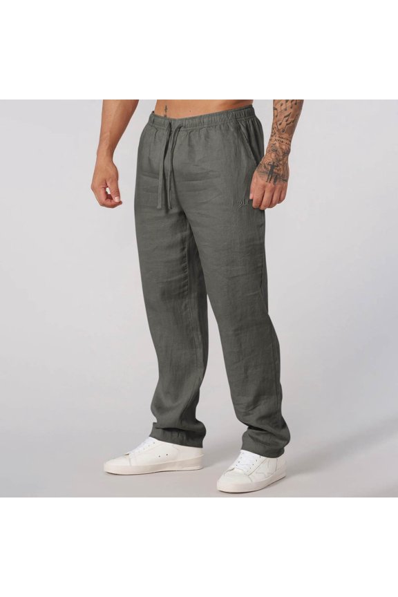 Work Pants for Men，Men's Casual Fashion Holiday Solid Casual Elastic Waist Pocket Pants