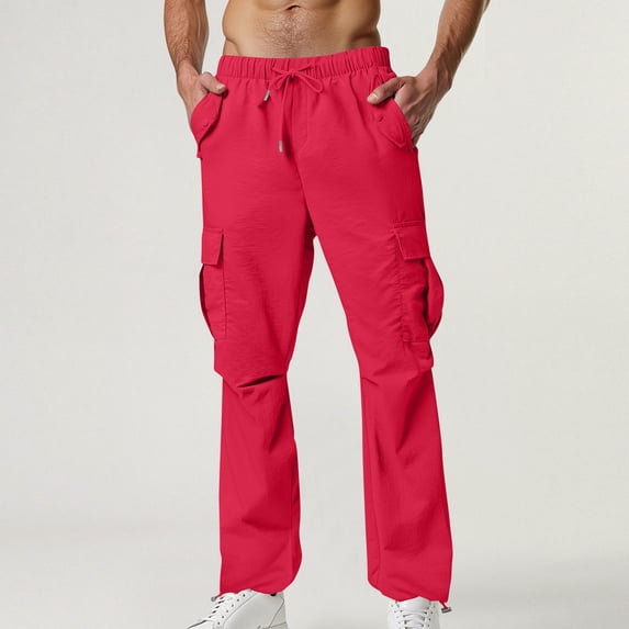 Ayfxijin Work Pants for Men,Men's Casual Sport Pocket Drawstring Solid Color Elastic Waist Cargo Pants